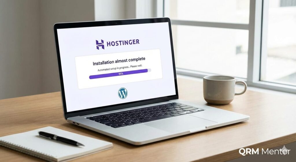 WordPress installation progress on Hostinger using automatic setup