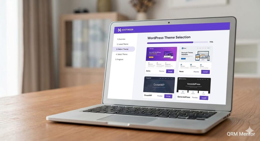 Selecting a pre-built WordPress theme during installation on Hostinger