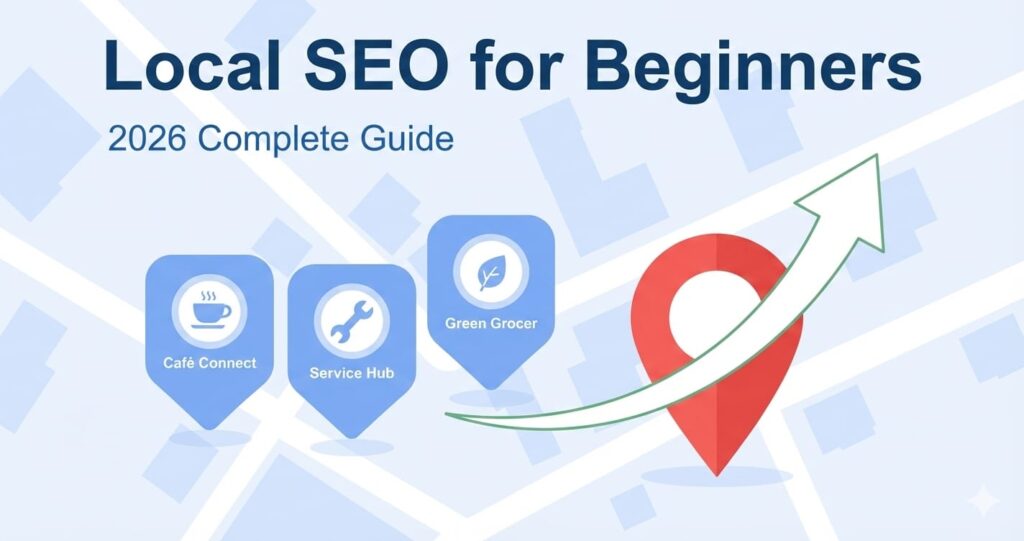 “Local SEO for beginners complete guide visual with cafe and connections”